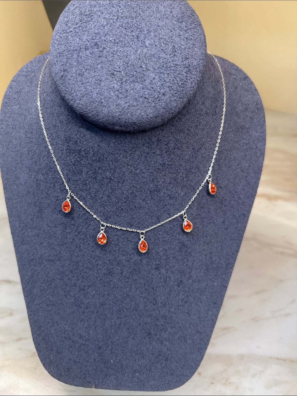 Swarovski Silver Necklace with Orange Teardrop Crystals